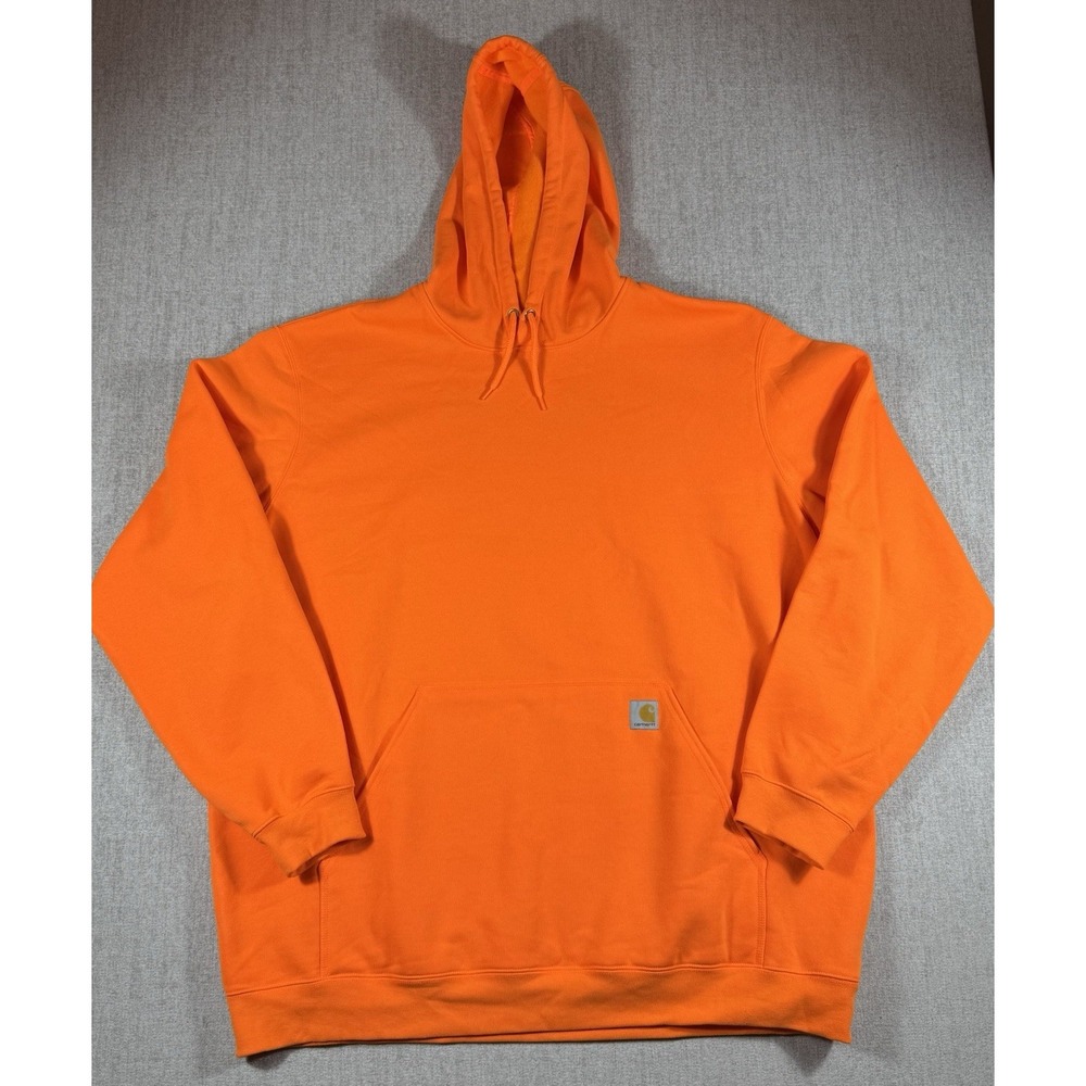 Carhartt Mens 3XLT Hoodie Loose Fit Orange Pullover Sweatshirt Logo Long Sleeve